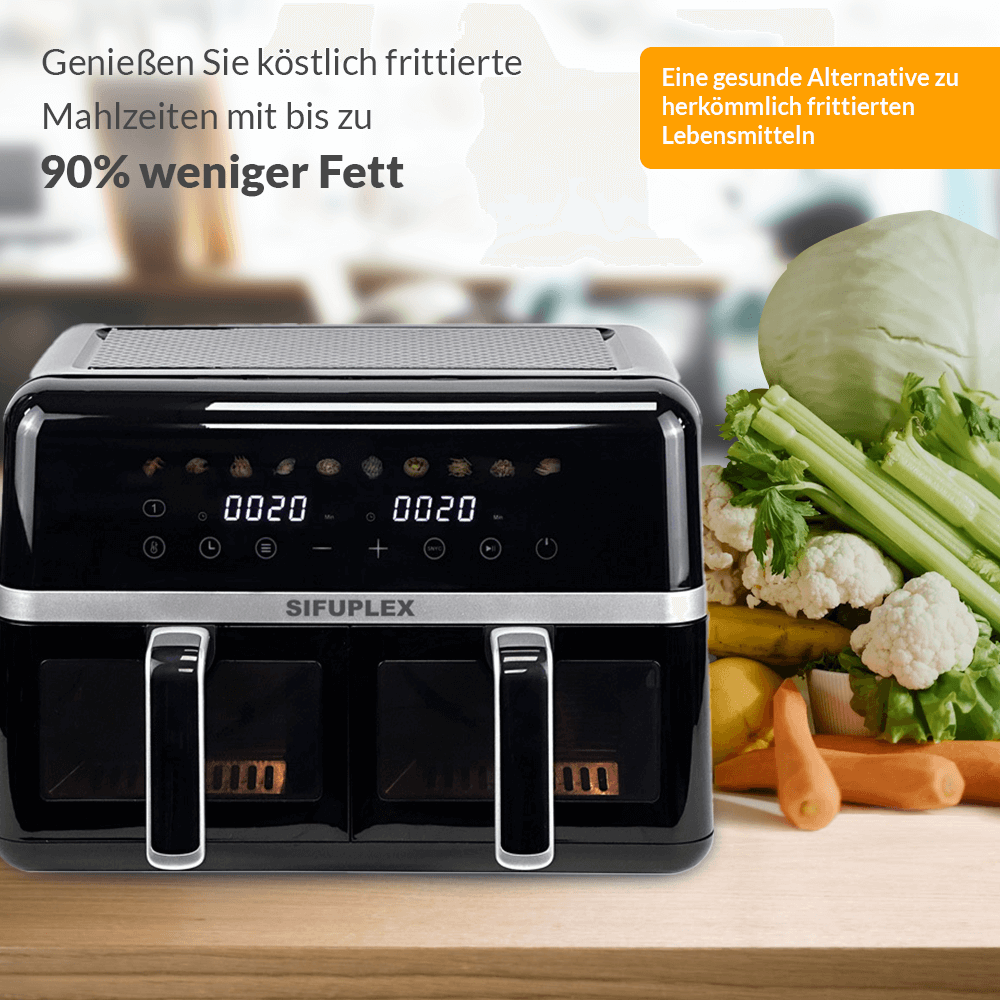 SIFUPLEX Heißluftfritteuse / Airfryer ASF90 Duo 9 Liter