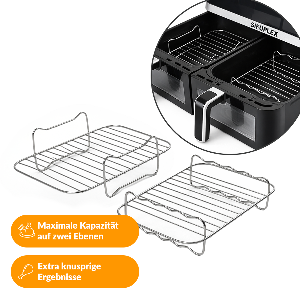 Grilleinsatz und Spieße für Heißluftfritteuse