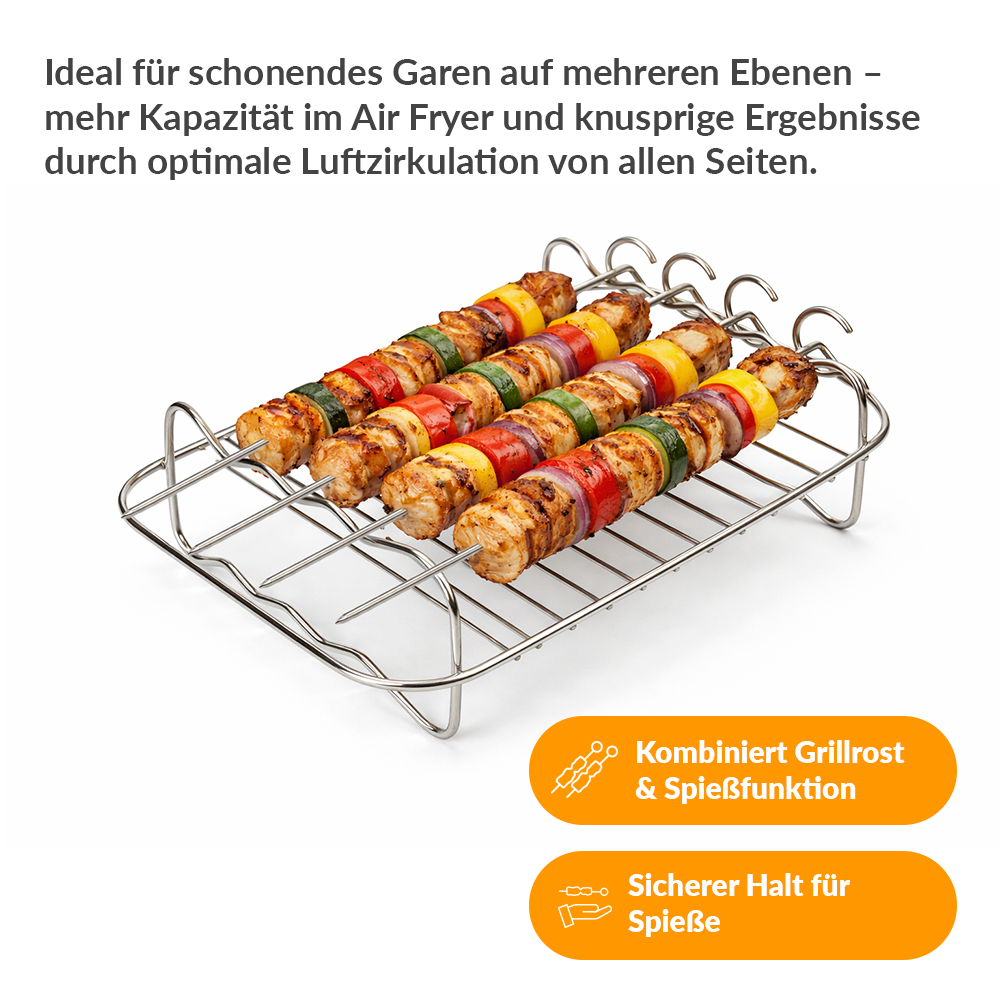 Grilleinsatz und Spieße für Heißluftfritteuse